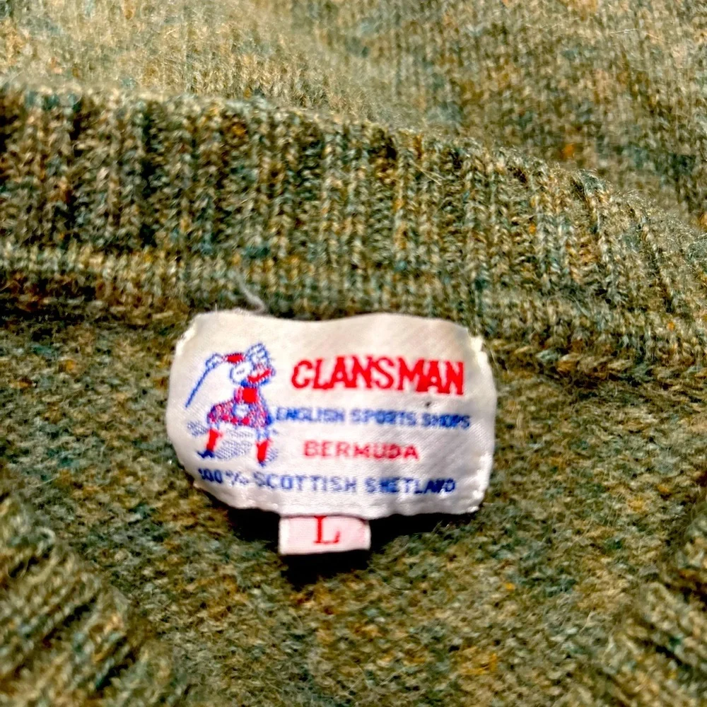 Vintage Women’s Clansman Scottish Shetland 100% Wool Sweater size L Green. - Picture 6 of 11